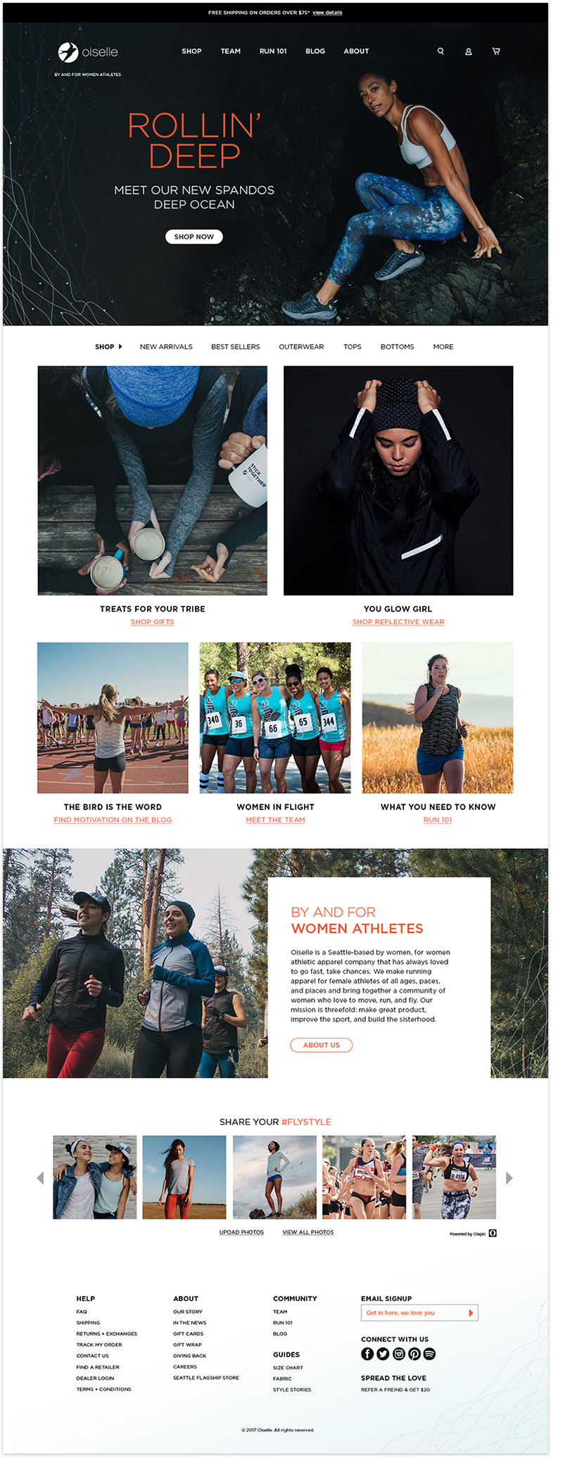 Oiselle website home page for desktop.